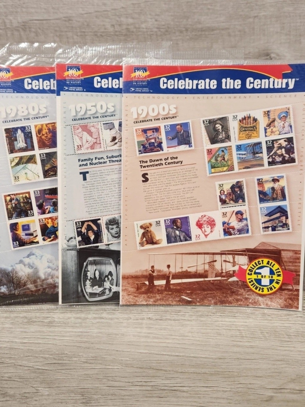 Vintage Celebrate The Century Stamps 1900s, 1950s, 1980s Sealed
